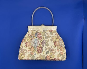 Vintage "Florida Handbags of Miami," Floral Fabric, Lucite Handle, NEVER USED!
