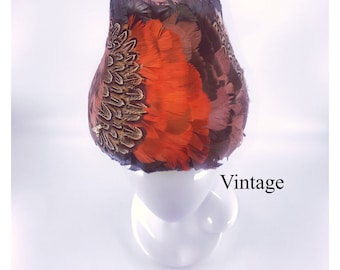 Vintage Feathered Hat with Gold Bird Brooch, Winkelman's Size Medium