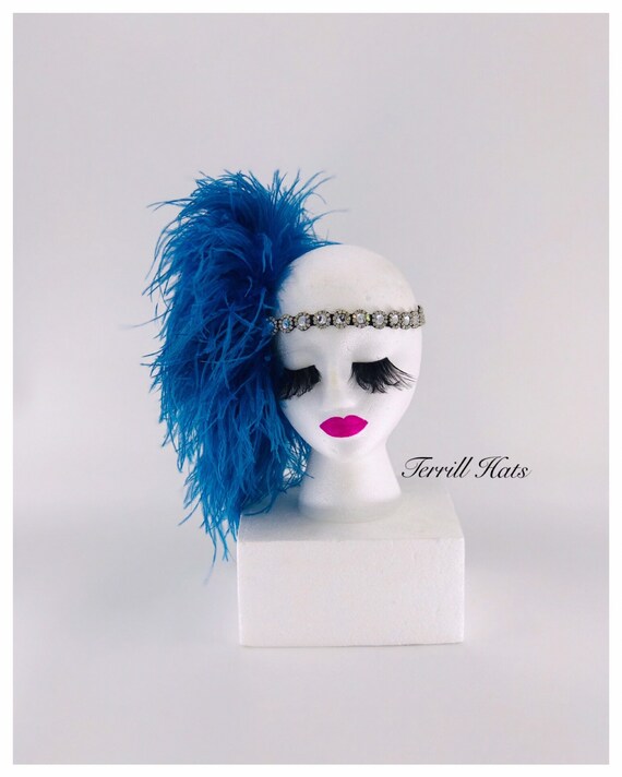 Ladies Mini Top Hat Hair Clip Big Rhinestone Feather Burlesque Punk Style Black