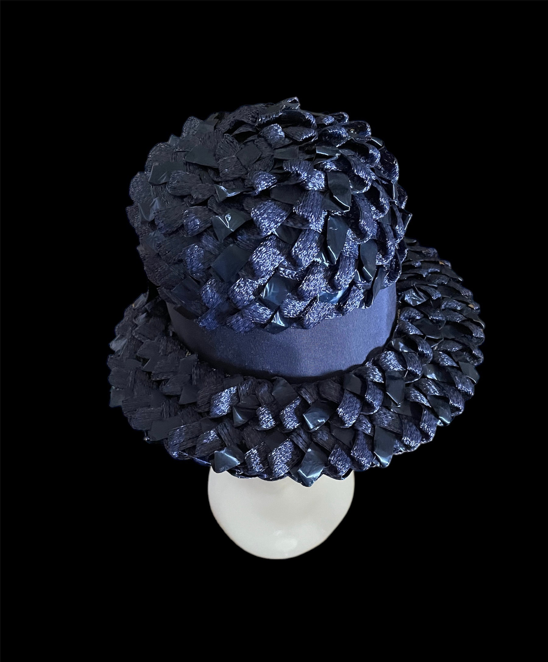 Vintage Navy Blue Cellophane Straw Hat - Etsy