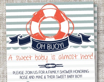 Customizable Oh Buoy Party Invitation with Nautical Detailing and Bright Colors | Modern Nautical Invitation for Baby Shower or Boy Birthday