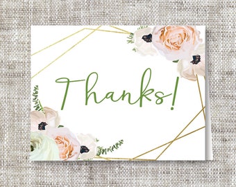 Geometric Wedding Thank You Cards with Flowers and Gold Detailing | Elegant and Modern Wedding Accessories | Custom Wedding Stationary