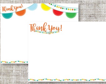 Fiesta Thank You Notes with Flags, Bunting and Fun Colors | Fiesta Thank You Cards for Any Occasion with Fun, Cheery and Bright Detailing