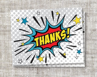 Super Hero Thank You Notes with Halftone, Retro and Comic Book Accents | Super Hero You Cards for Any Occasion | Comic Book Thank You Notes
