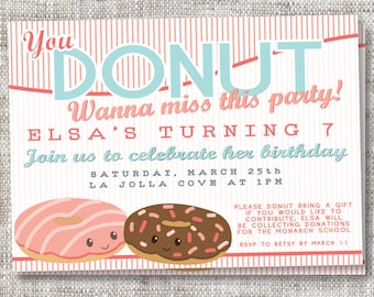 Customizable Donut Birthday Party Invitation With Stripes, Retro Fonts and Bold Colors | Modern, Retro, Fun, Kawaii Donut Party Invitations