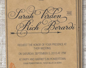 Customizable Bohemian Wedding Invitation with Feather and Arrow Detailing and Matching Invite Inserts | Elegant, Rustic Wedding Invitation