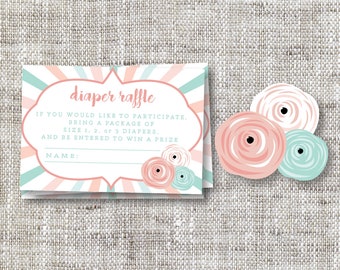 Custom Striped Diaper Raffle Invitation Inserts with Flower Details | Diaper Raffle Inserts for Baby Shower/Sprinkle Unicorn Carousel Invite