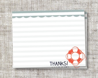 Thank You Notes with Stripes, Buoys, Waves and Rope | Modern Buoy and Rope Thank You Cards for Any Occasion with Nautical Details