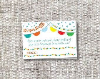 Custom Baby Shower Diaper Raffle Invitation Inserts with Fiesta Details and Bright Colors | Diaper Raffle Cards for Baby Shower Invitations