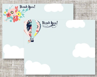 Up Up and Away Thank You Notes with Hot Air Balloons and Flowers | Hot Air Balloon Thank You Notes for Any Occasion with Fun, Bright Colors
