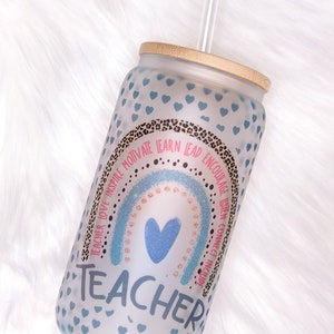 Personalized Teacher Purple Flowers Design 16oz Glass Can Cup with Bam –  The Water Lily Co