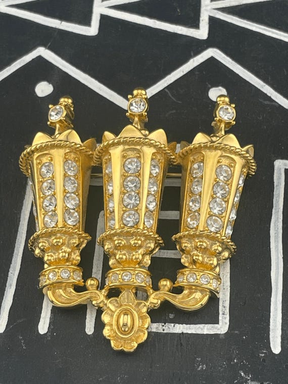 Kenneth Jay Lane KJL Paris Street Lamps Brooch Rh… - image 3
