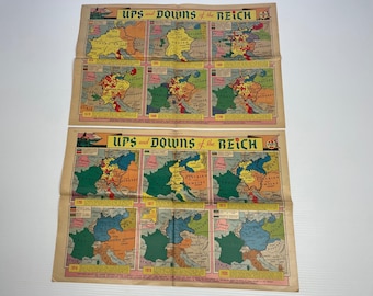 1939 May Pre-WWII Reich Map Pair "Ups and Downs of the Reich" Sunday News Color