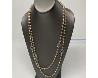 Collar Coro de 60" con perlas y detalles azules, estilo barroco, largo ópera, de múltiples hebras.