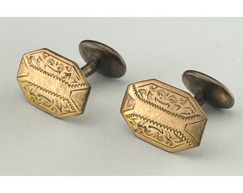 Antique Hayward Gold Filled Cufflinks Edwardian Octagonal Engraved Floral Etched