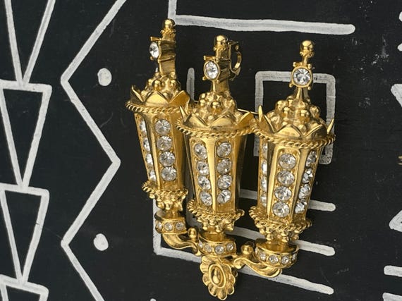 Kenneth Jay Lane KJL Paris Street Lamps Brooch Rh… - image 2