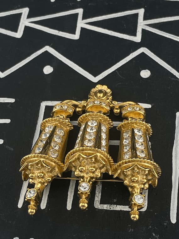 Kenneth Jay Lane KJL Paris Street Lamps Brooch Rh… - image 4