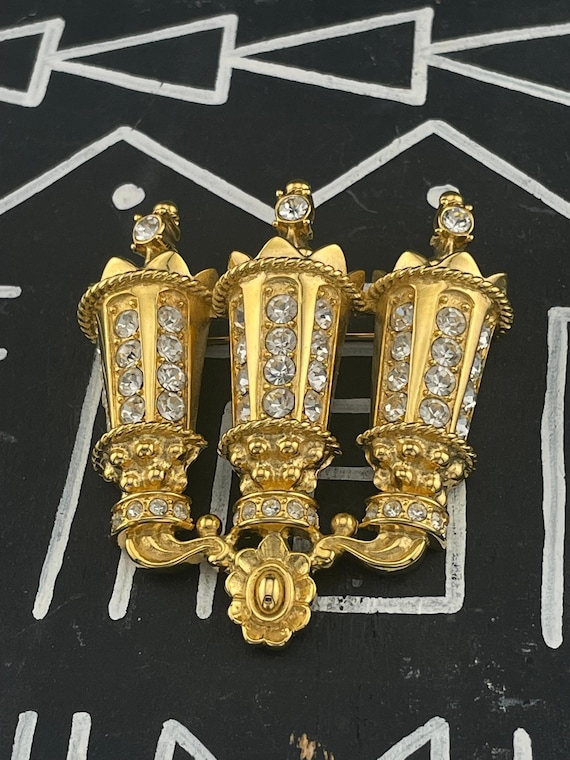 Kenneth Jay Lane KJL Paris Street Lamps Brooch Rh… - image 1