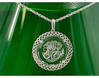 Vtg Crown Trifari Libra Zodiac Reverse Intaglio Glass Pendant Necklace 60s 70s