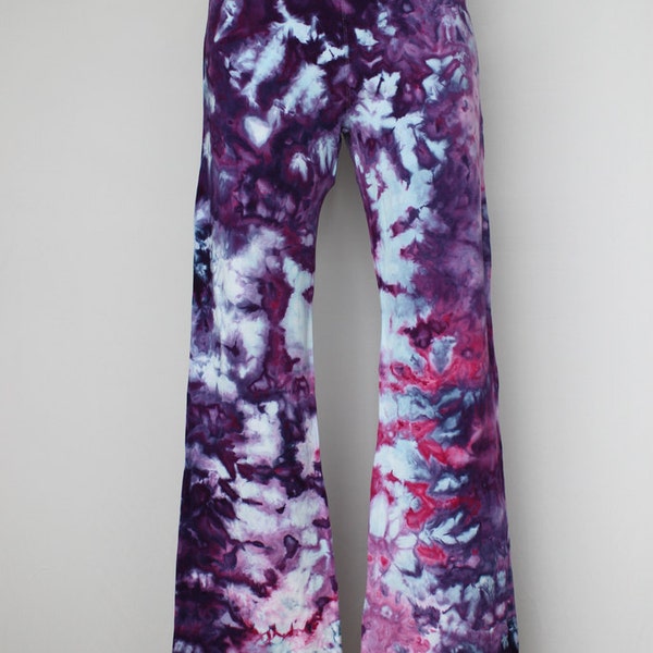 Tie dye Yoga Pants, Ice Dyed, Size Large - Grape Splash crinkle