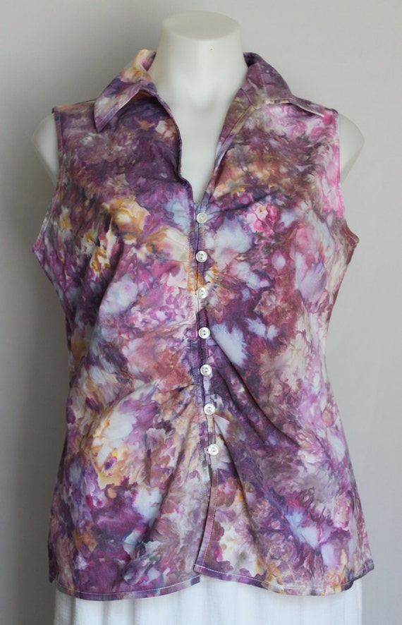 Tie Dye Women's Upcycled button sleeveless tee shirt | Etsy