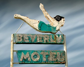 Beverly Motel Vintage Neon Sign Print: Retro Roadside Americana Decor