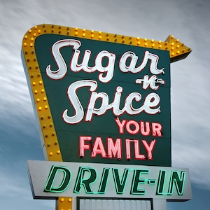 Sugar n Spice Family Drive In Restaurant | Retro Roadside Restaurant | Vintage Neon Sign | Restaurant Décor | Hotel Décor