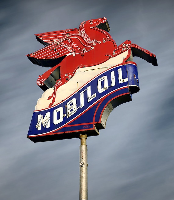 Mobil Oil Pegasus Neon Sign Print: Retro Roadside Americana - Etsy