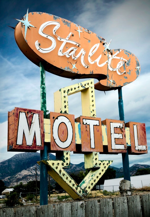 Starlite Motel Print: Retro Neon Sign, Vintage Roadside