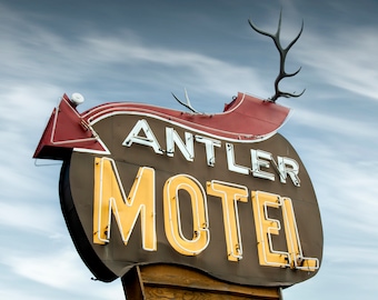Antler Motel Neon Sign: Retro Roadside Decor, Jackson Hole Wyoming