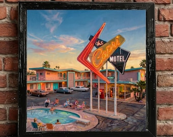 Capri Motel Cafe Illustration | Retro Roadside | Vintage Neon Sign | Americana Décor