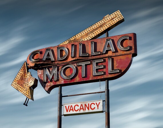 Cadillac Motel Neon Sign Print: Retro Roadside Americana Decor