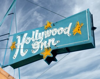 Hollywood Inn Vintage Neon Motel Sign, Fresno California