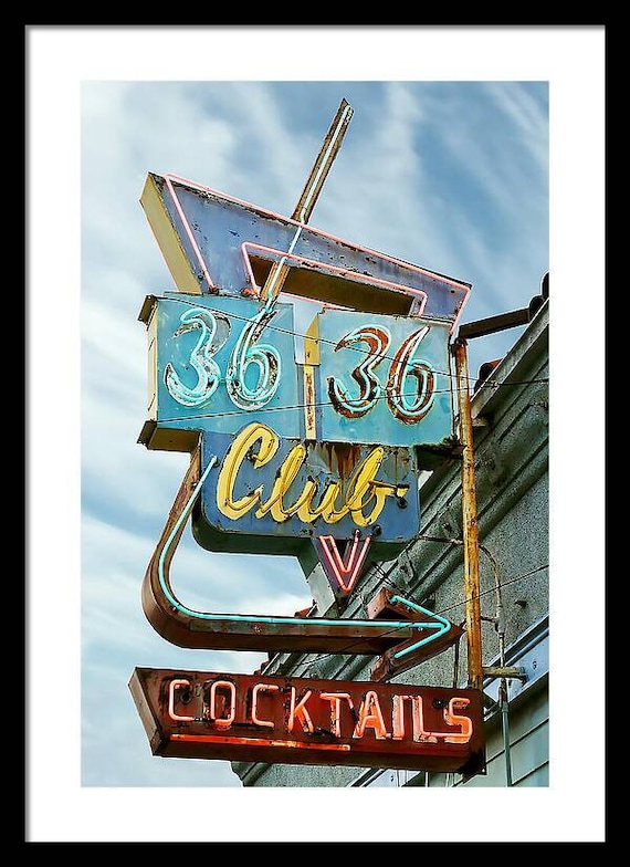 36 36 Club Cocktails Vintage Retro Neon Sign, Long Beach