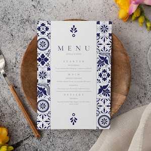 Mexican Talavera Menu Templates for Weddings & Restaurants #3. Includes Food + Drinks versions. Easy to edit with Canva. Instant Download.