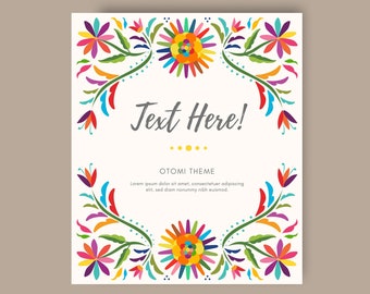 Customizable Mexican Floral Template in Otomi Design. Digital Book Cover Printable. Black & Beige Versions. DIY in Canva. Instant Download