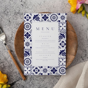 Mexican Talavera Menu Templates for Weddings & Restaurants #2. Includes Food + Drinks versions. Easy to edit with Canva. Instant Download.