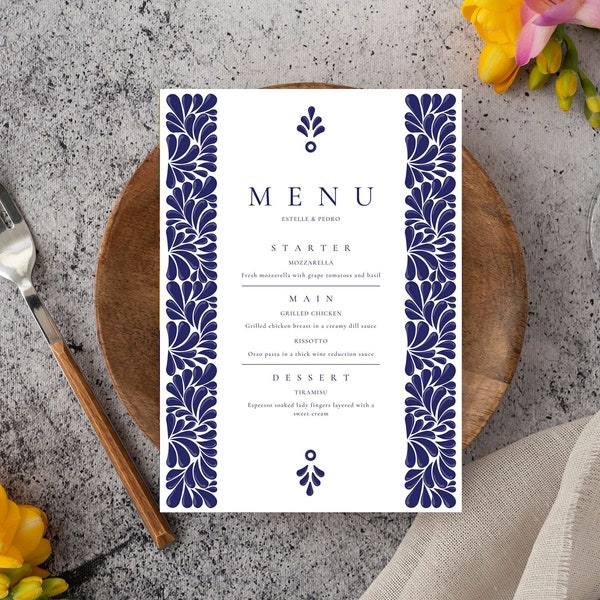 Mexican Talavera Menu Template #2 - Digital Format for Restaurants and Weddings. Easy to edit with Canva. Instant Download