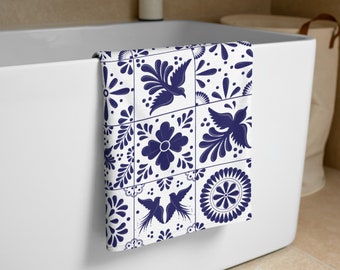 Towel with Mexican Talavera Design - Add a touch of Mexican elegance to your bathroom with this super soft and cozy towel. Get yours now!