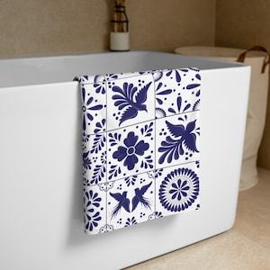Towel with Mexican Talavera Design Add a touch of Mexican elegance to your bathroom with this super soft and cozy towel. Get yours now image 1