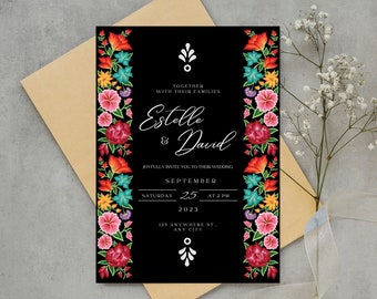 Wedding Invitation & Save the Date, Oaxaca Floral Design #3B | Mexican Theme Wedding Invitation Template | Mexican Event | Instant Download