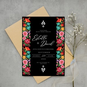 Mexikanische Hochzeitseinladung & Save the Date Set | Oaxaca-Blumenmuster Nr. 3B | Florale Hochzeitseinladung | SP + EN | Canva-Bearbeitung | Sofortdownload!