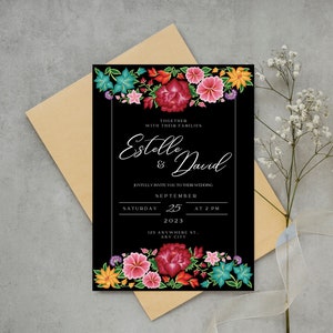 Wedding Invitation & Save the Date, Oaxaca Floral Design #1B | Mexican Theme Wedding Invitation Template | Mexican Event | Instant Download