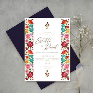 Wedding Invitation & Save the Date, Oaxaca Floral Design #3 | Mexican Theme Wedding Invitation Template | Mexican Event | Instant Download