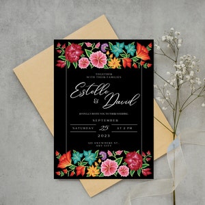 Wedding Invitation & Save the Date, Oaxaca Floral Design #2B | Mexican Theme Wedding Invitation Template | Mexican Event | Instant Download