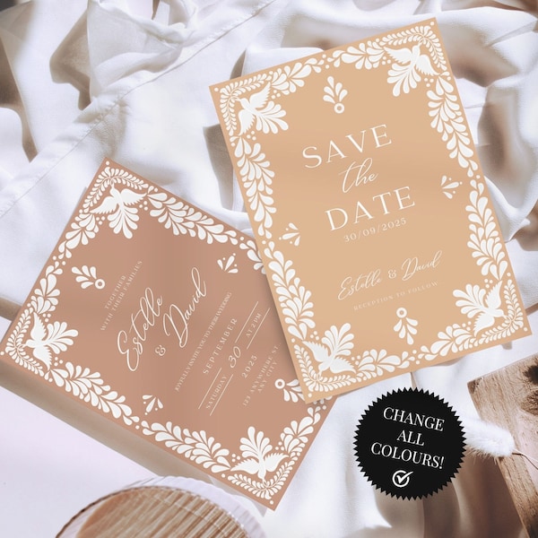 Save the Date & Wedding Invitation Template Set, Mexican Talavera Inspired | Modern Wedding Invitation | Easy Canva Edit | Instant Download!