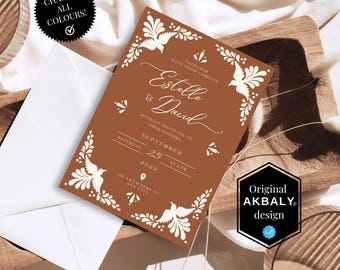 Boho Wedding Invitation & Save the Date Template Set, Mexican Talavera Inspired | Mexican Wedding Invitation | Canva Edit | Instant Download