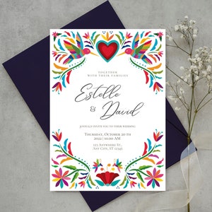 Customizable Mexican Wedding Invitation & Save the Date in Colorful Otomi Design. Spanish + English version. DIY on Canva. Instant Download