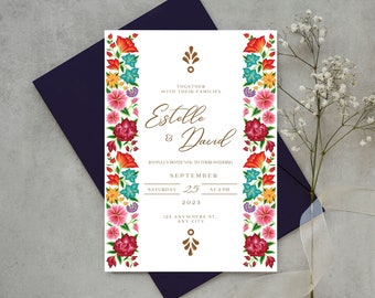 Wedding Invitation & Save the Date, Oaxaca Floral Design #3 | Mexican Theme Wedding Invitation Template | Mexican Event | Instant Download