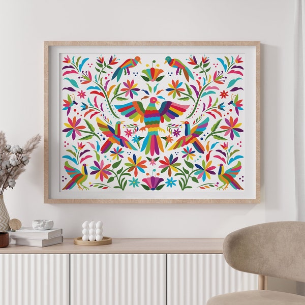 Colorful Printable Wall Art, Mexico Otomi | Abstract Art Print | Decorative wall art | 2 Large Size Formats  | Instant download, Print-Ready